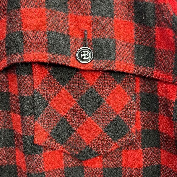 Johnson Woolen Mills Vintage Red Black Buffalo Check Wool Hunting Coat Jacket S - Picture 3 of 10